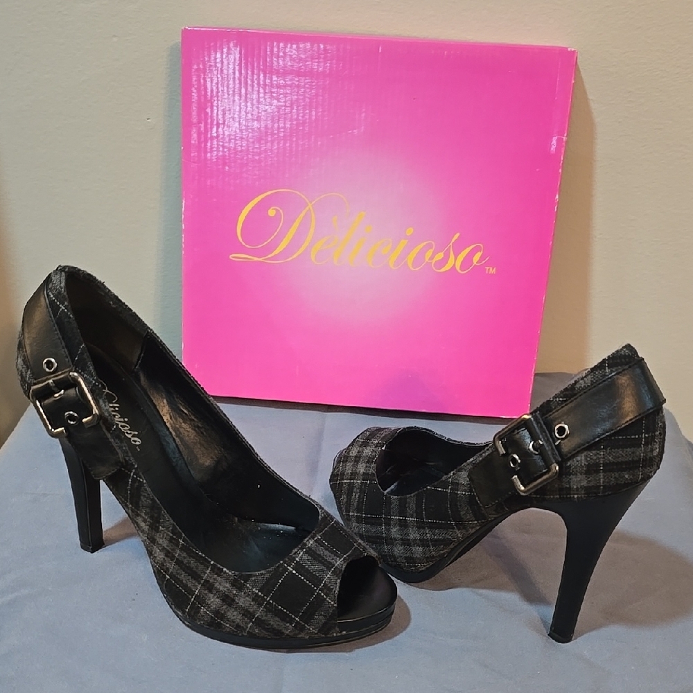 Black Plaid Women's Heels